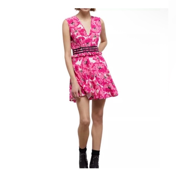 The Kooples Summer Party Silk Fit and Flare Dress Side Zipper Lined NWT size 4 - Picture 1 of 15
